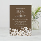 Elegante bruine en witte bloemenbruiloft kaart (Staand voorkant)
