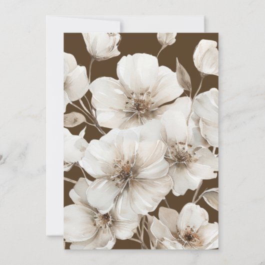 Elegante bruine en witte bloemenbruiloft kaart (Achterkant)