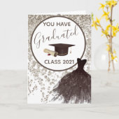 Elegante bruine glitter Je kunt de jurk Afstudeerd Kaart (Gele Bloem)