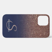 Elegante bruine glitterslierten, marineblauw Case-Mate iPhone case (Achterkant (horizontaal))