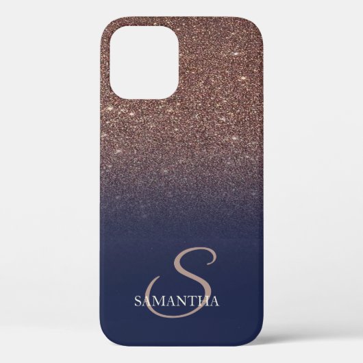 Elegante bruine glitterslierten, marineblauw Case-Mate iPhone case (Achterkant)