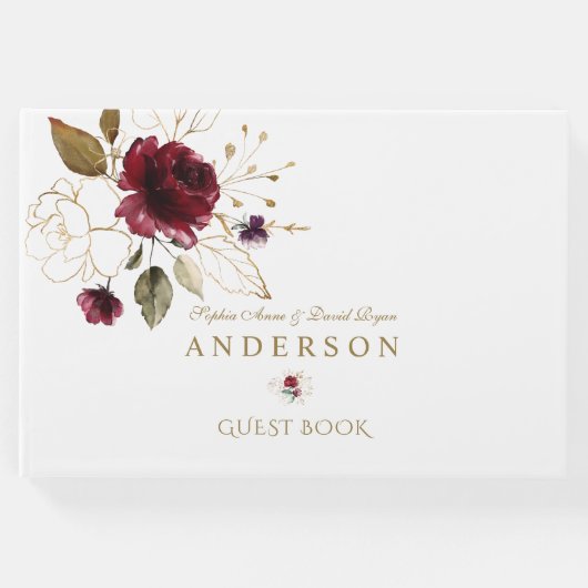 Elegante bruine gouden bloemen monogram bruiloft gastenboek (Voorkant)