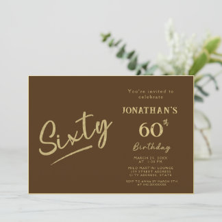 Elegante bruine gouden borstel schrift 60ste verja kaart
