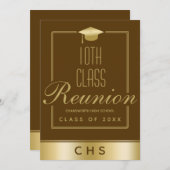 Elegante bruine gouden script 10e klas reünie kaart (Voorkant / Achterkant)