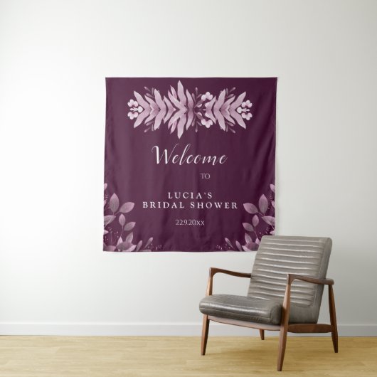 Elegante bruine grote bladeren bruiloftsshower wel wandkleed (In situ)