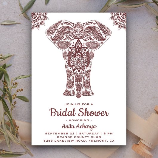 Elegante bruine henna olifant bruiloft uitnodiging