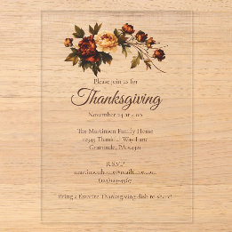 Elegante bruine herfstbloemen bloemstuk Thanksgivi Acryl Uitnodigingen