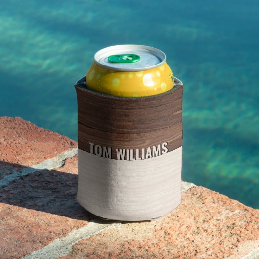 Elegante bruine houten textuur moderne stijl monog blikjeskoeler (Insitu Zwembad)