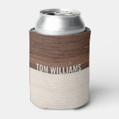 Elegante bruine houten textuur moderne stijl monog blikjeskoeler (Blikje Voorkant)