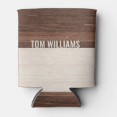 Elegante bruine houten textuur moderne stijl monog blikjeskoeler (Voorkant)