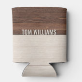 Elegante bruine houten textuur moderne stijl monog blikjeskoeler (Achterkant)