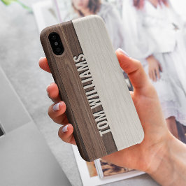 Elegante bruine houten textuur moderne stijl monog iPhone 15 pro max hoesje