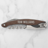 Elegante bruine houten textuur moderne stijl monog kurkentrekker (Achterkant)