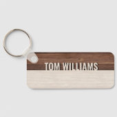 Elegante bruine houten textuur moderne stijl monog sleutelhanger (Achterkant)