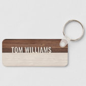 Elegante bruine houten textuur moderne stijl monog sleutelhanger (Voorkant)