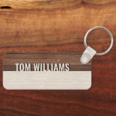 Elegante bruine houten textuur moderne stijl monog sleutelhanger (Voorkant)