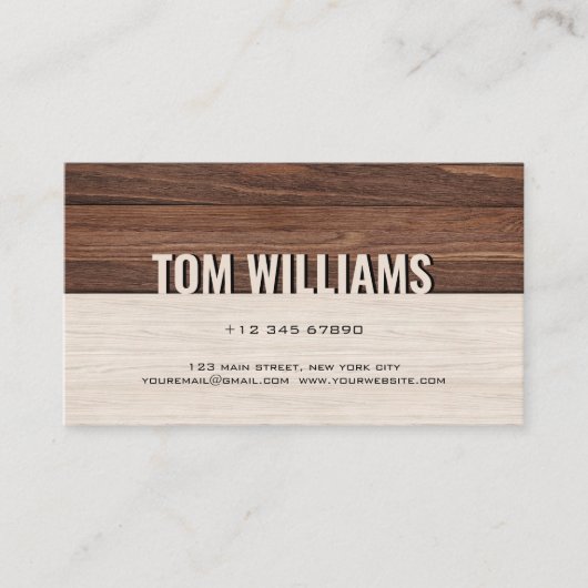 Elegante bruine houten textuur moderne stijl monog visitekaartje (Voorkant)