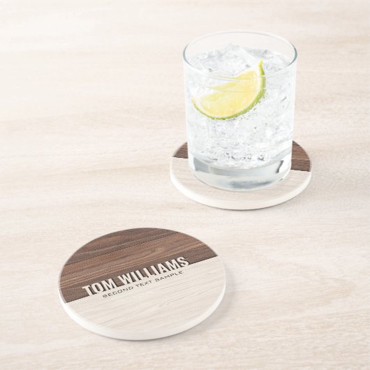 Elegante bruine houten textuur moderne stijl monog zandsteen onderzetter (Zijkant)