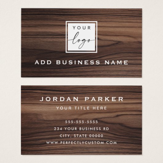 Elegante bruine houtnerf look logo visitekaartje (Voorkant /achterkant)