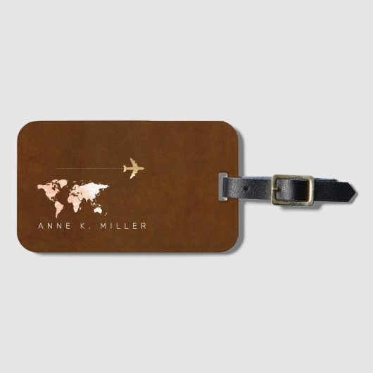 elegante bruine identificatiecode voor reisbagage bagagelabel (Voorkant (horizontaal))