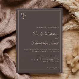 Elegante Bruine Klassieke Bruiloft Kaart
