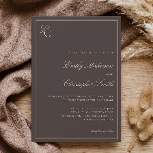 Elegante Bruine Klassieke Bruiloft Kaart