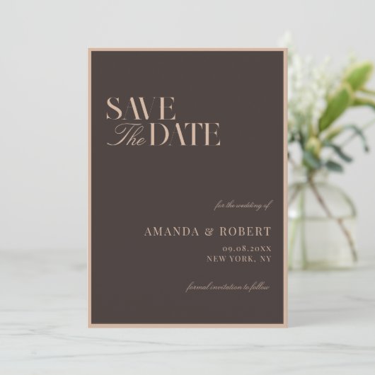 Elegante bruine klassieke oude geld bruiloft save the date (Staand voorkant)