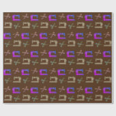 Elegante bruine kleermaker naaimachine schaar cadeaupapier (Vlak)