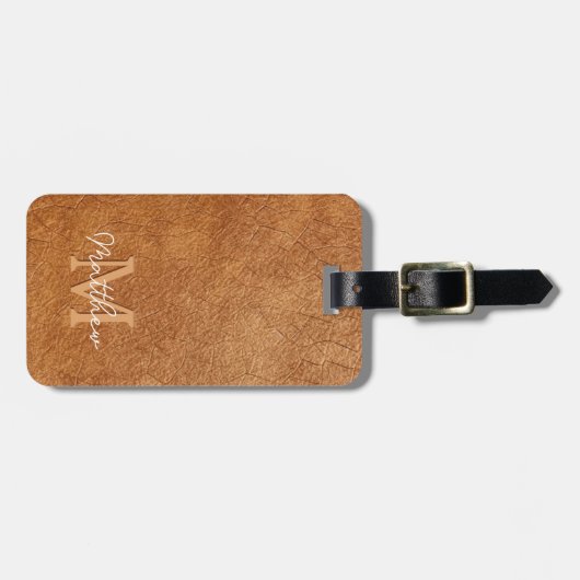 Elegante bruine Koe lederen textuur gepersonalisee Bagagelabel (Voorkant horizontaal)