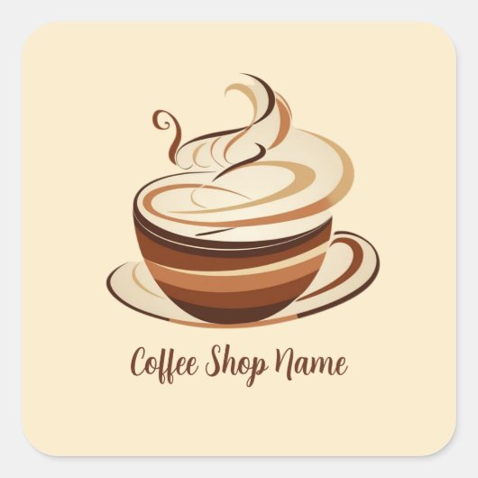 Elegante Bruine Koffie espresso business logo shop Vierkante Sticker (Voorkant)