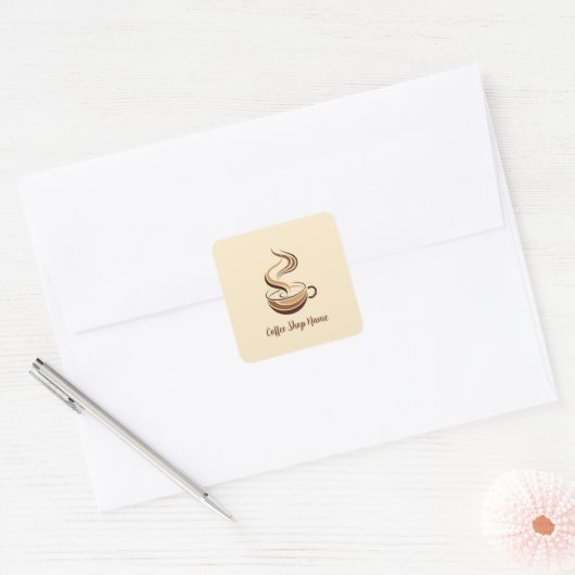 Elegante Bruine Koffie espresso business logo shop Vierkante Sticker (Envelop)