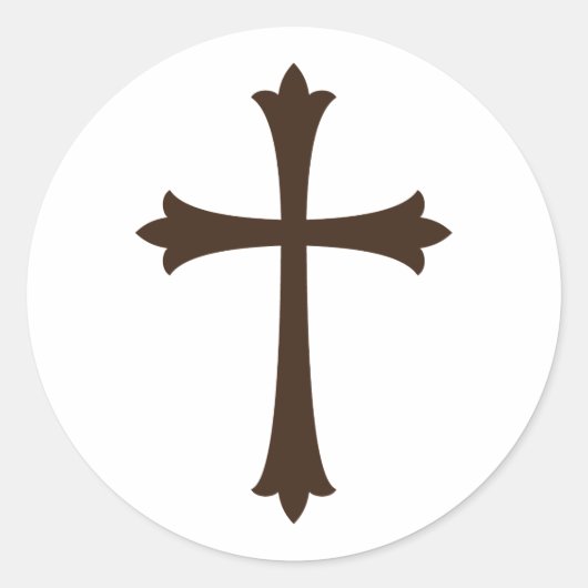 Elegante bruine kruis eerste communie envelop afdi ronde sticker (Voorkant)