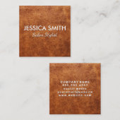 Elegante Bruine Leer Vierkante Visitekaartje (Voorkant / Achterkant)