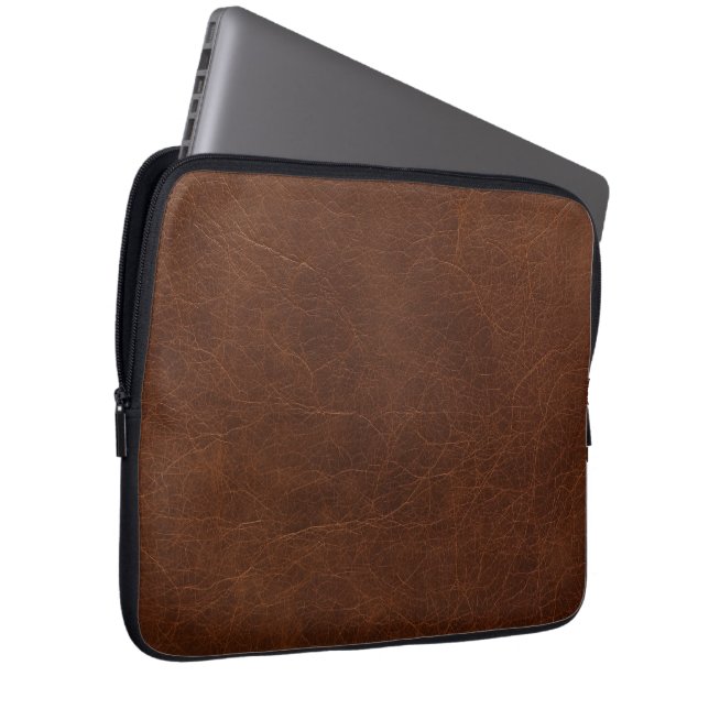 Elegante bruine leertstructuur laptop sleeve (Voorkant Rechts)