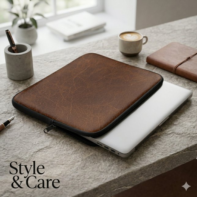 Elegante bruine leertstructuur laptop sleeve (Elegant Brown Leather Texture Laptop Sleeve)
