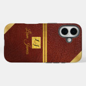 Elegante bruine leren gouden monogram telefoonhoes Case-Mate iPhone case (Achterkant (horizontaal))