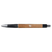 Elegante bruine leren textuur monogram naam pen (Voorkant)