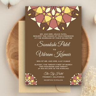 Elegante bruine mandala Indiase trouwuitnodiging Kaart
