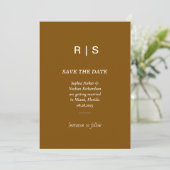 Elegante bruine monogram save the date kaart (Staand voorkant)