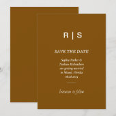 Elegante bruine monogram save the date kaart (Voorkant / Achterkant)
