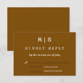 Elegante bruine monogram trouw-RSVP kaart (Voorkant / Achterkant)