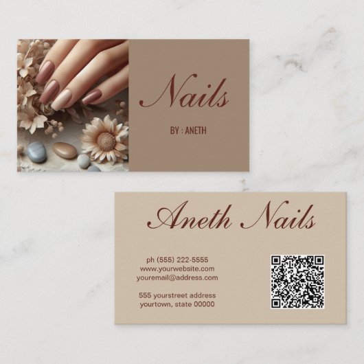 Elegante bruine nagels visitekaartje (Voorkant / Achterkant)