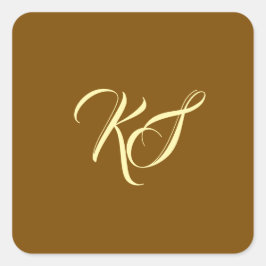 Elegante bruine op maat gemaakte initialen minimal vierkante sticker
