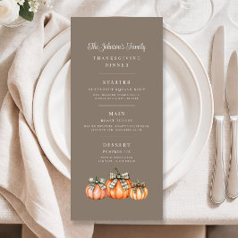 Elegante bruine pompoenen Thanksgiving Menu