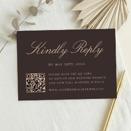 Elegante bruine QR-code bruiloft RSVP Kaartje