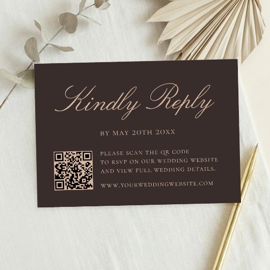 Elegante bruine QR-code bruiloft RSVP Kaartje