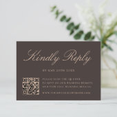 Elegante bruine QR-code bruiloft RSVP Kaartje (Staand voorkant)
