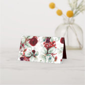 Elegante bruine rode bloemige bruiloft plaatskaartje (Achterkant)