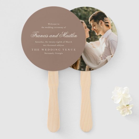 Elegante Bruine Romantische Bruiloft Handwaaier (Voorkant en achterkant)