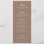 Elegante Bruine Romantische Bruiloft Menu (Voorkant)